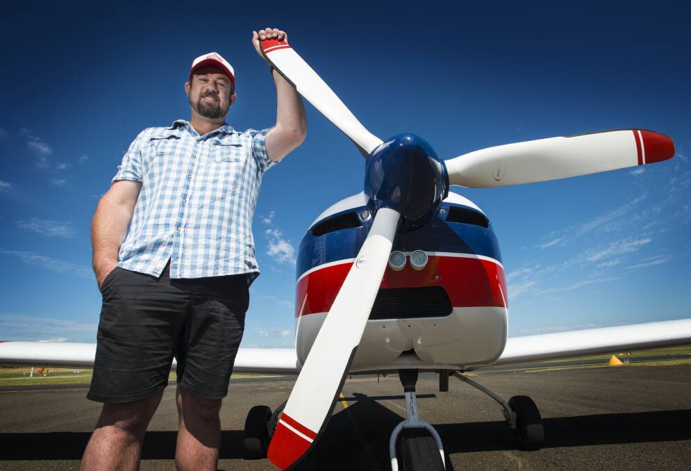 SKY HIGH: Tamworth man Chad Summers was recently named 2016 maintainer of the year by Recreational Aviation Australia. Photo: Peter Hardin 050117PHA034