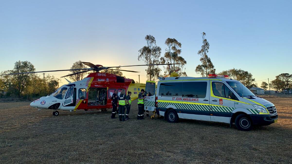 SUPPORT FLOWN IN: The Westpac rescue chopper was called to North Star after a man broke his arm competing in the annual trail ride. Photo: Supplied