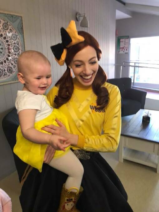 BRUSH WITH FAME: Tamworth's Chloe Coss with Yellow Wiggle Emma Watkins who visited the youngster at Ronald McDonald House in Newcastle.