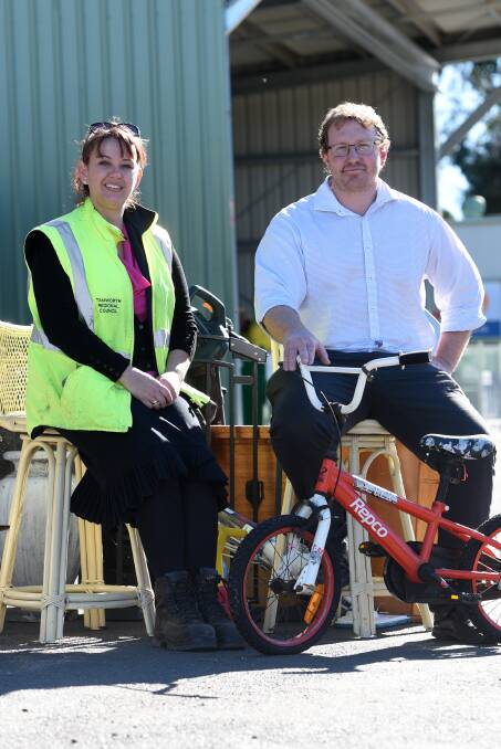 COLLECTORS' ITEM: Tamworth Regional Council staff Angela Dodson and Dan Coe with examples of acceptable waste. Photo: Gareth Gardner 150617GGB02