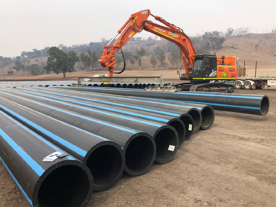DROUGHT BUSTING: Water NSW delivered part of the emergency pipeline which will stretch out the remaining supply in Chaffey Dam. Photo: Water NSW