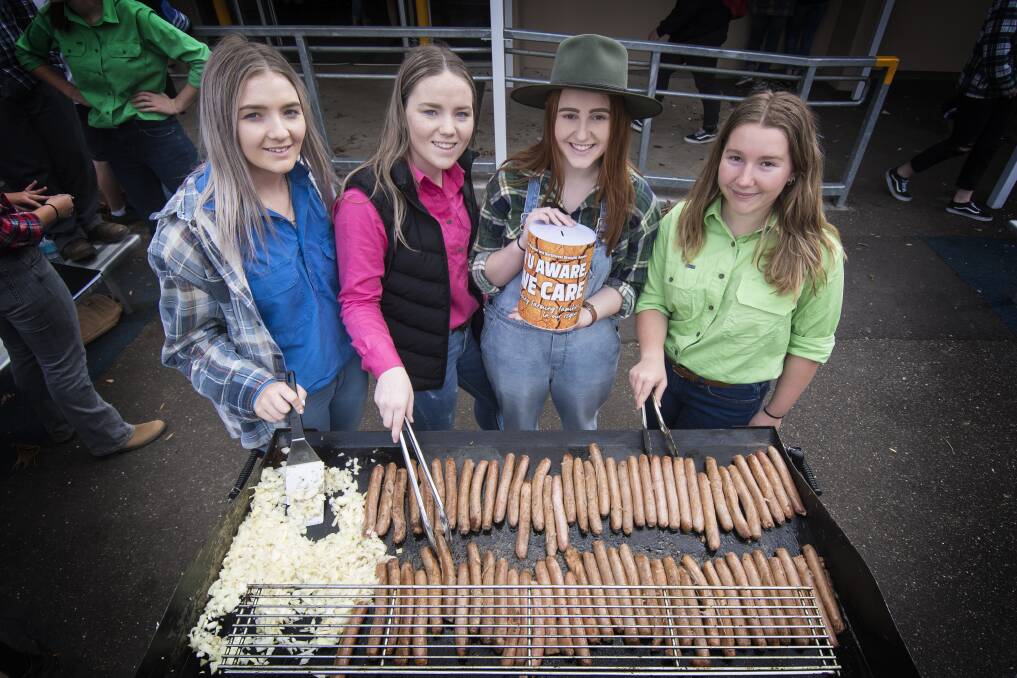 HELPING HAND: Tamworth High students Lara Follington, Georgia White, Sophie McLeod and Anna Little at the school's drought appeal. Photo: Peter Hardin 060718PHB017