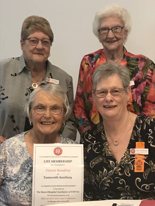 BRAVO: Dawn Reading (front left) received a huge honour recently, flanked by fellow long-serving volunteers Pat Gulliford, Letty Elks and auxiliary president Sally Cronberger. photo: Supplied