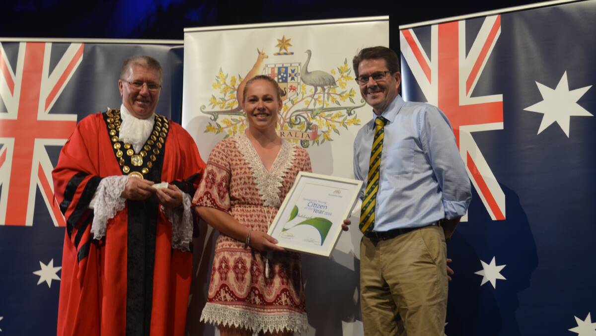 LEADER: Tamworth mayor Col Murray, young citizen of the year Ashleigh Bridge and state MP Kevin Anderson
