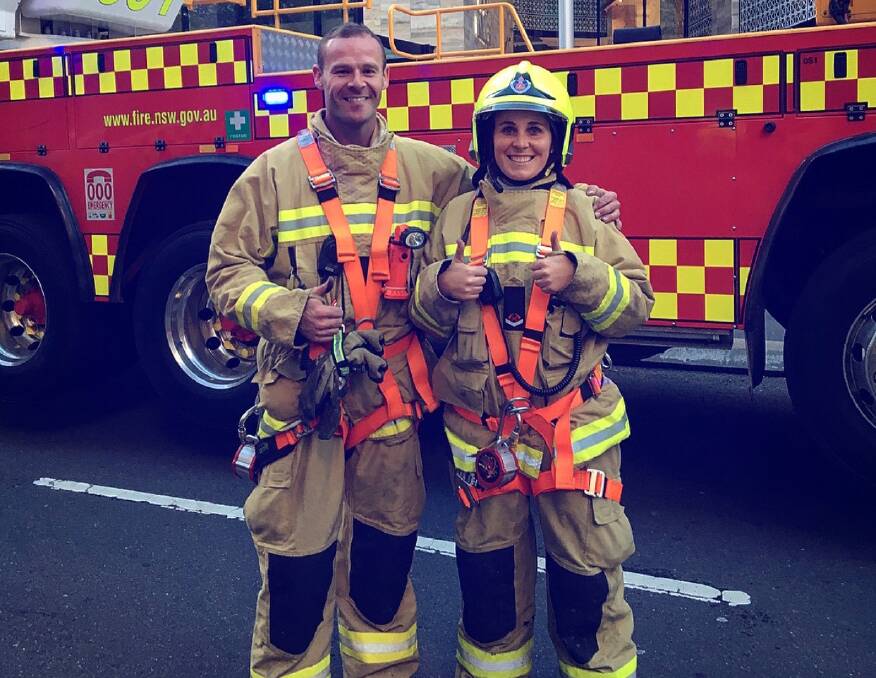 DREAM JOB: Ben Swift with colleague Hayley Wentworth after fighting a high-rise building fire in North Sydney in 2018. Picture: Supplied