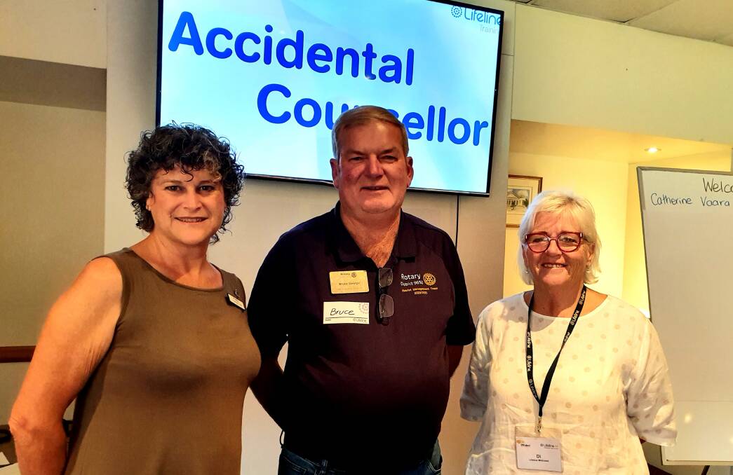 On tour: Lifeline Mid Coast CEO Catherine Vaara and training manager Di Bannister partnered with Rotary to deliver 'accidental counsellor' training.
