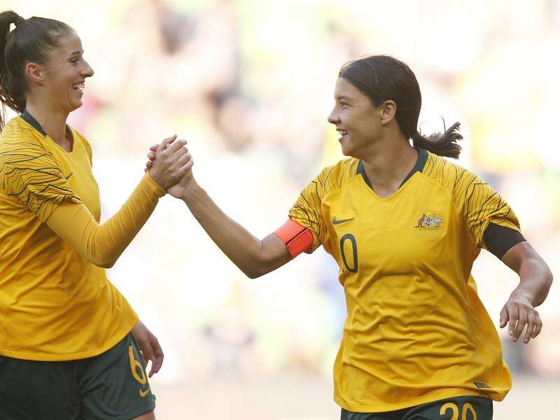 Sam Kerr has led Australia to another win, this time scoring the opener in a 3-0 win over Argentina.
