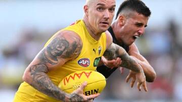 Richmond superstar Dustin Martin has been ruled out of their Sydney Swans clash with a calf issue. (James Ross/AAP PHOTOS)