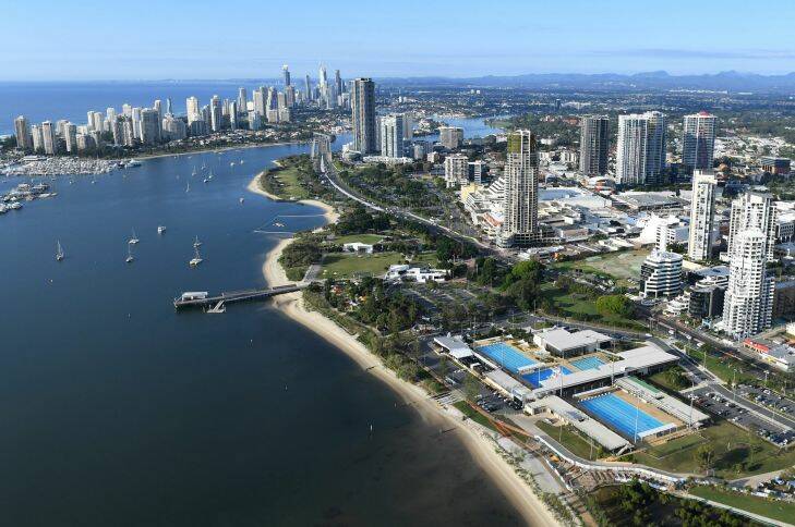 The Gold Coast Aquatic Centre is seen at Southport on the Gold Coast, Wednesday, May 17, 2017. The Aquatics venue will host swimming and diving competition at the 2018 Commonwealth Games which will be held April 4-15 next year.  (AAP Image/Dave Hunt) NO ARCHIVING satsep23cover - THE NEXT 100 GREAT THINGS IN TRAVEL