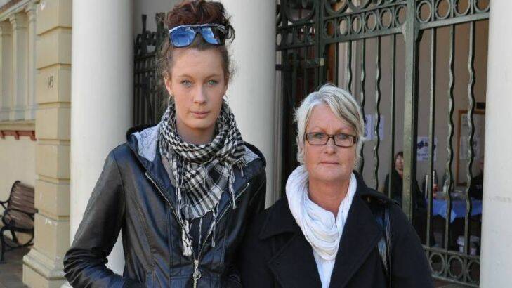 Charlie Maxwell Forster's sister, Macy, and mother Tricia Harrison outside Armidale District Court in 2015. Photo: The Armidale Express