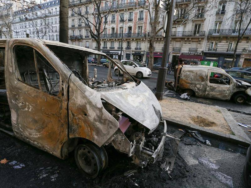 The police chief in Paris says 112 vehicles were burnt out during protest riots in the city.