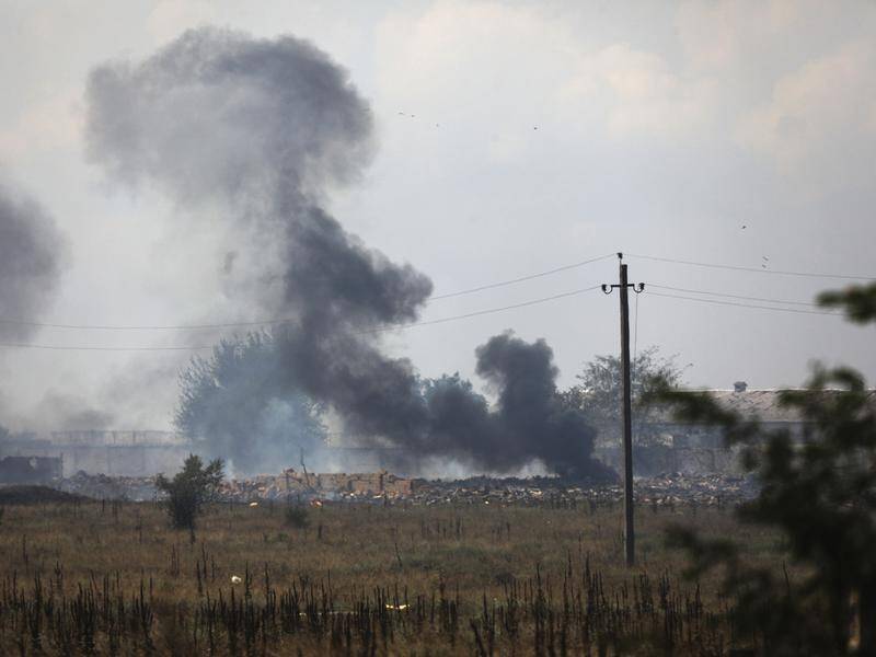 Plumes of black smoke have been seen in Hvardiyske, in the centre of Russian-controlled Crimea. (AP PHOTO)
