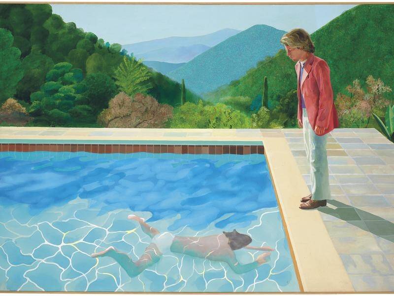 British artist Hockney was inspired to paint the picture by two photos he found on his studio floor.
