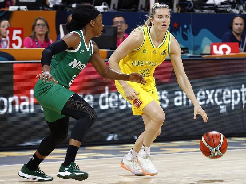 Opals guard Sami Whitcomb (R) doesn't expect any unruly behavior from fans at matches in Serbia.