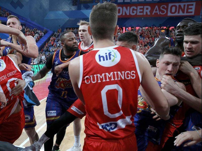 Perth and Adelaide players were involved in a melee during their NBL round 17 game.