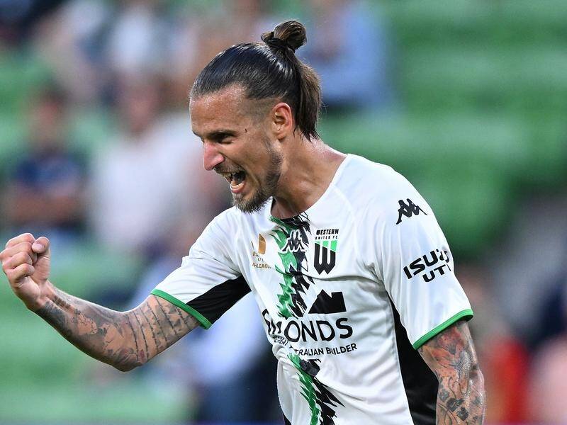 Aleksandar Prijovic scored the winning goal as Western United beat Melbourne Victory 2-1 in the ALM. (James Ross/AAP PHOTOS)