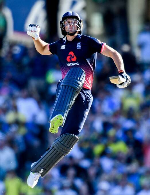Jos Buttler batting for England reacts after scoring 100 runs during the third One Day International (ODI) cricket match between Australia and England at the SCG, Sydney, on Sunday, January 21, 2018. (AAP Image/Brendan Esposito) NO ARCHIVING, EDITORIAL USE ONLY