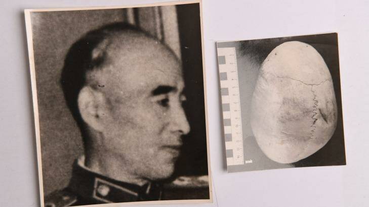 Mao's second-in-command Lin Biao capless and an image of his skull found in KGB archives.  Photo: Supplied