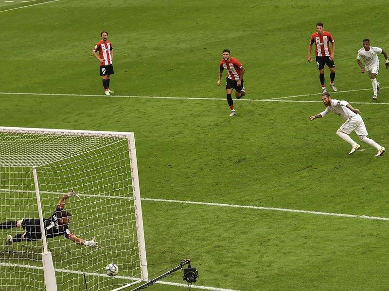 Real Madrid's Sergio Ramos has sunk a 73rd-minute penalty to beat Athletic Bilbao in La Liga.