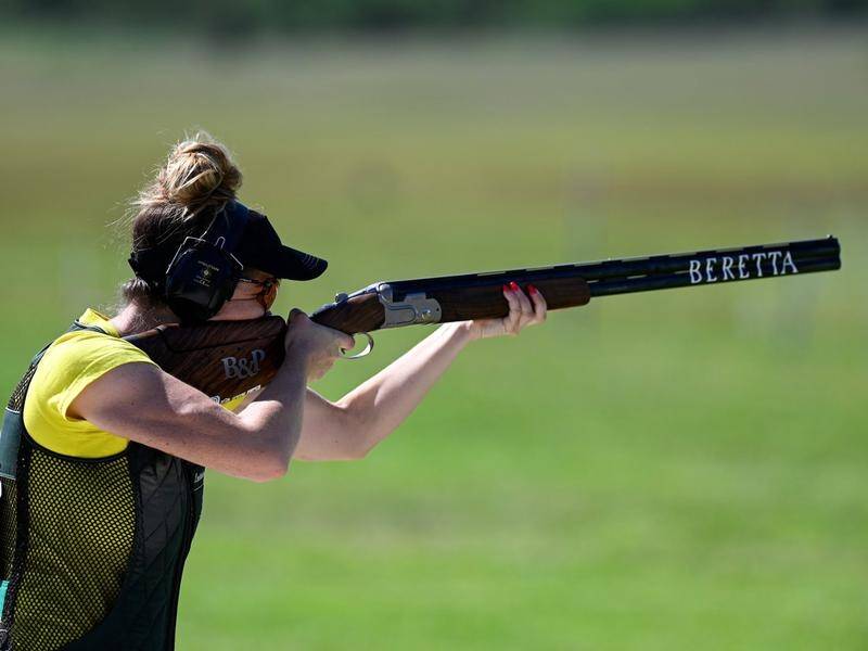 Laetisha Scanlan is fifth after the opening round of qualification for the women's trap shooting.