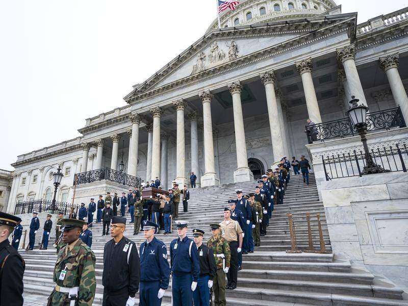 Joint service members rehearse the departure of former President George HW Bush from the US Capitol.