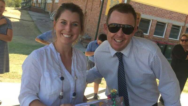 Quirindi's St Joseph's School principal John Clery with teacher Sarah Cudmore who left the school at the end of term one