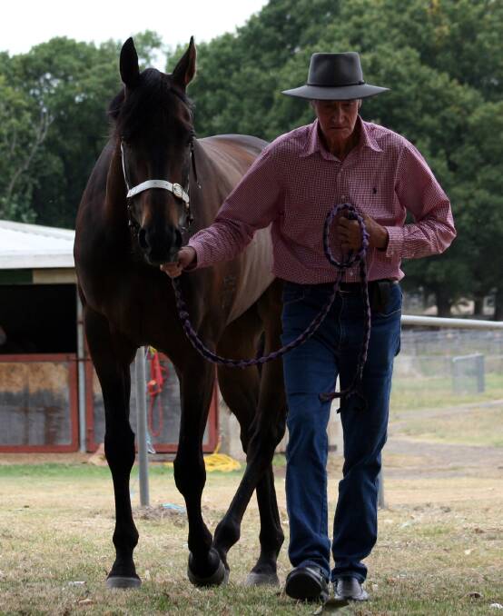 Phillip Sinclair and Playa parade. The gelding starts a picnic campaign at Moree this Saturday.