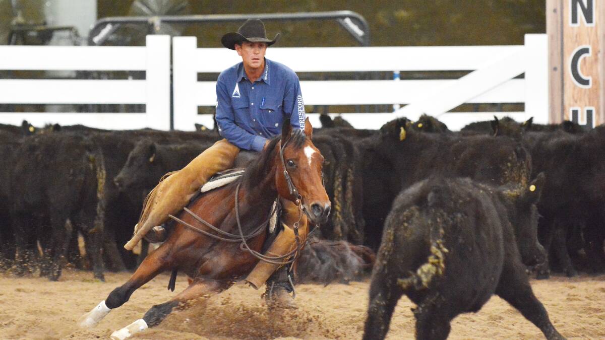 Todd Graham and Spins Gypsy Rose won the first event of the 2014 NCHA Futurity, the John Deere Open Classic.  Photo: Barry Smith  280514BSA52
