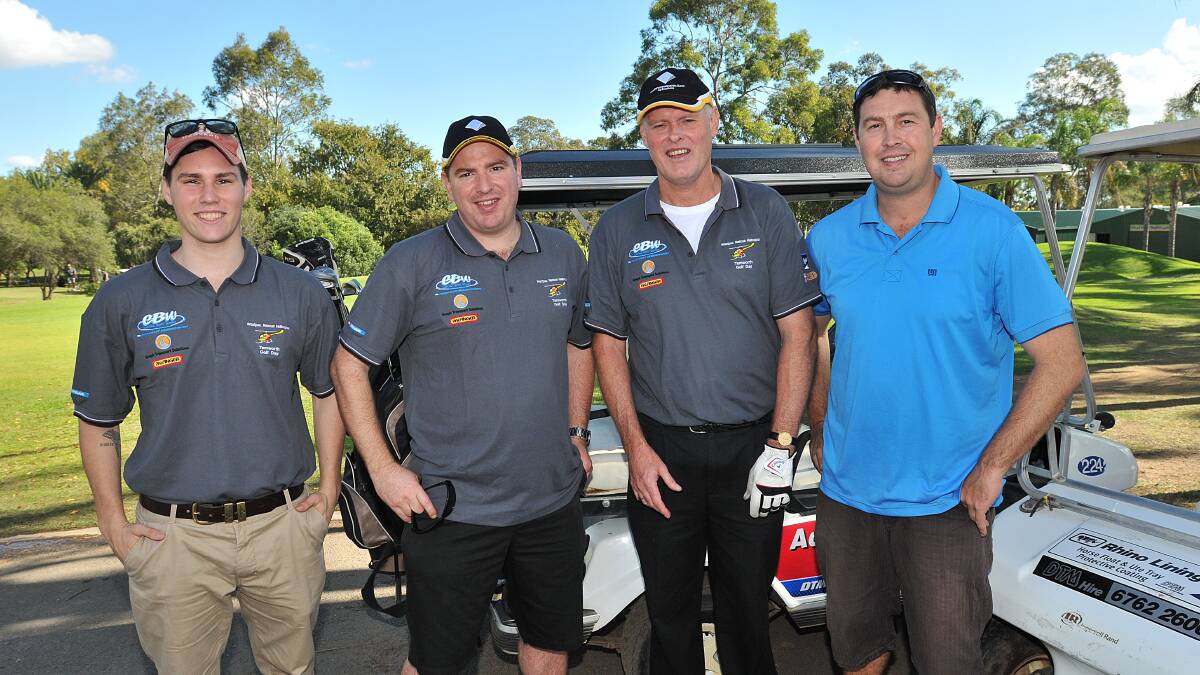 Among the 180 golfers who took part in yesterday’s annual Westpac Rescue Helicopter Service golf day were (from left) Jack Thomas, Tim Johnson, Peter 
Foster and James Lockwood.  Photo: Geoff O’Neill 120514GOB05