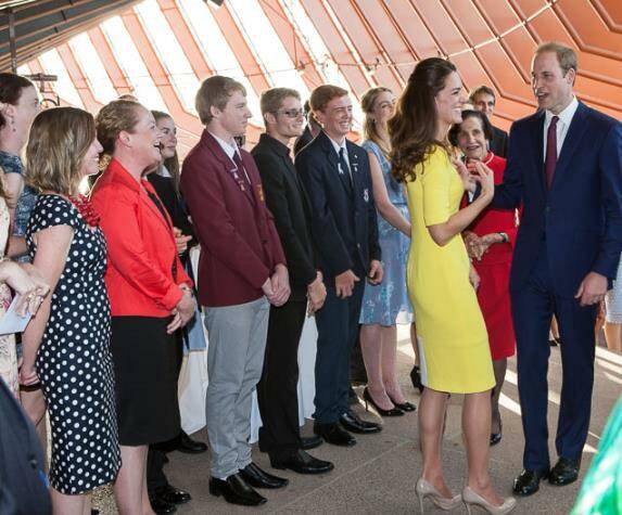 WHAT AN HONOUR: Quirindi High School captain Casey Miller, third from left, welcomes the Duke and Duchess of Cambridge to Sydney.