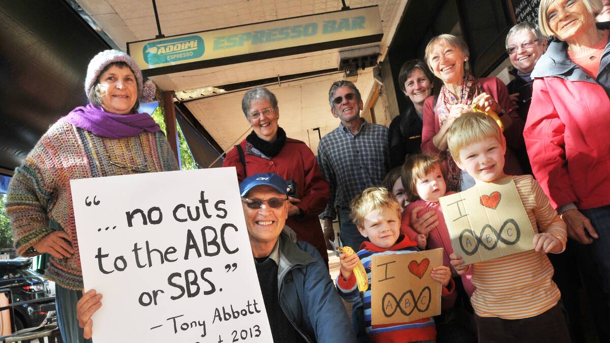 AUNTY ANGER: Some of the 25 protesters marching on Barnaby Joyce’s office in Tamworth yesterday imploring the federal government to maintain funding for the ABC. Photo: Gareth Gardner 070514GGA01