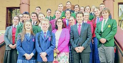 YOUNG POLITICS: MLC Sarah Mitchell, front centre next to Tamworth MP Kevin Anderson, with student leaders from local schools on the steps of Parliament House in Sydney.