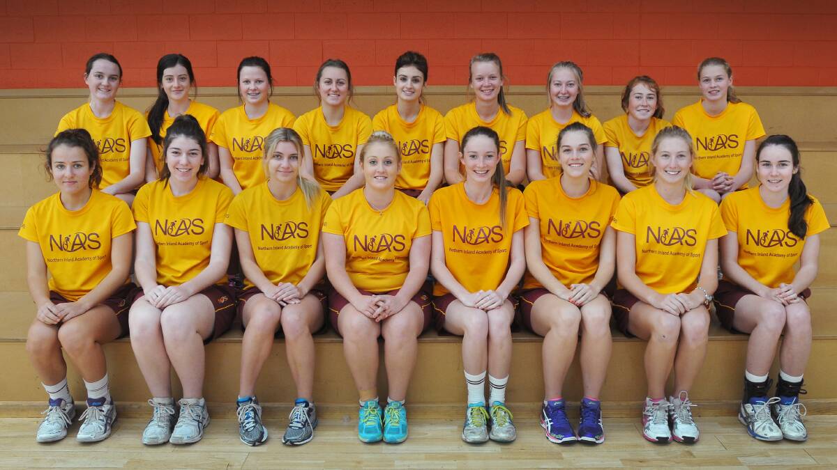 NIAS Netball squad in training for the final cut for the NIB Games (back from left) Jade Hammond, Sophie Perkins, Nevada Mansfield, Maddie Lane, Rosa Comi, Ashlee Monckton, Taya Heagney, Kristen Bullen, Charlotte Raleigh (front from left) Maisie Drielsma, Jess Lashie, Zoe Selby, Tayla Fuller, Olivia Eastburn, Kaitlin Driscoll,  Nicola Bruce, Kate Biddle.  Photo: Gareth Gardner  010614GGA01