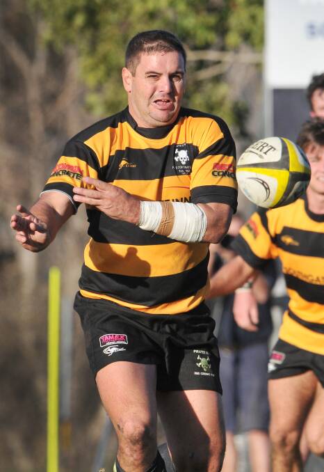Pirates captain Andrew Moodie led from the front to score one try and kick 24 points off the boot in their 59-19 point demolition of Inverell at home.  Photo: Gareth Gardner  050714GGF04