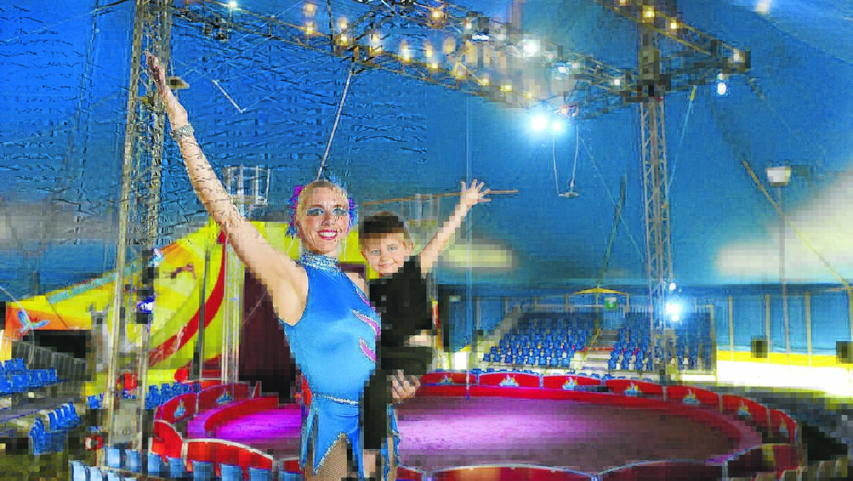 CLOWNING AROUND: Nancy and Hudson Lennon, 2, of Hudson’s Circus, strike a pose in the big top ahead of a series of shows in Tamworth this week. Photo: Barry Smith 030914BSB05