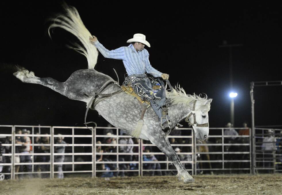Boggabri cowboy Cody Angland kicks out on Drover's Rest.  Photo: Dave Ethell  www.dephotos.com.au