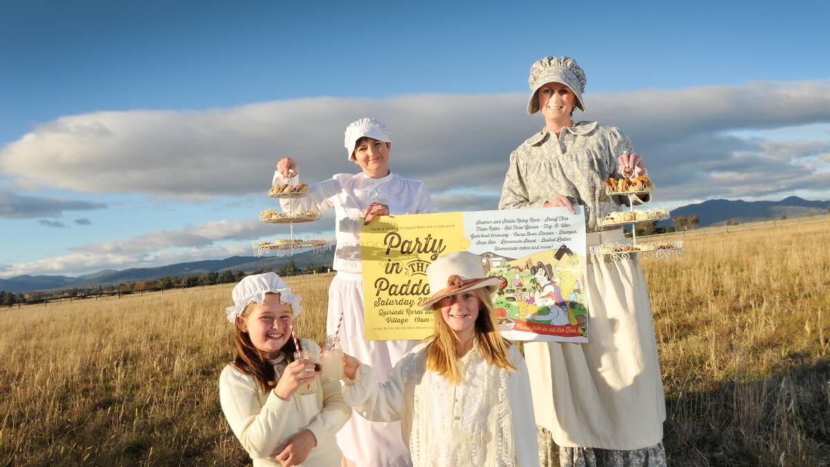OLD-FASHIONED CELEBRATION: Maryellen Scanlon, back left, and Nic Hoy with Arabella Scanlon, front left, and Ella Hobson are stepping back in time for Quirindi's Party in the Paddock. Photo: Gareth Gardner 180714GGF02