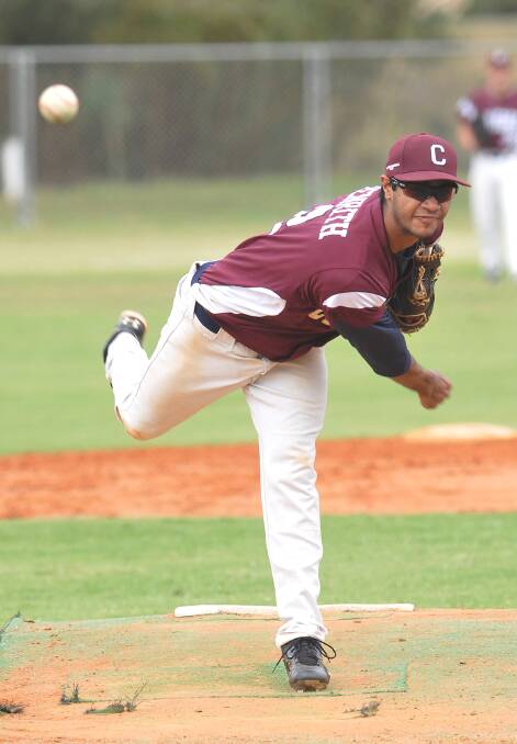Cale Penrith back on the mound and pitching in for Cougars. Photo: Geoff O’Neill 100514GOI02