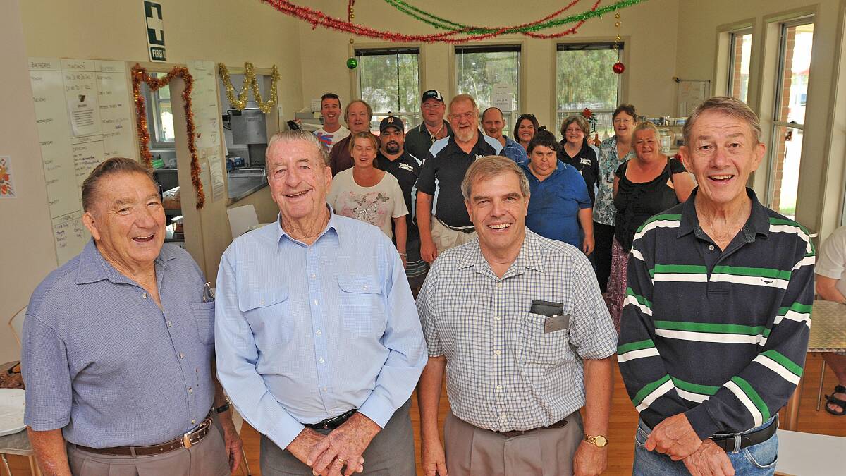 MUCH APPRECIATION: Pictured at the morning tea for local supporters were, front from left, Norm Hill and Don Smith, representing the Oxley sub-branch of the National Servicemen’s Association, Rotary assistant governor for the local district Phil Lyon, and Billabong board member Allan Guan. Pictured behind is chairman Mal McPherson and clubhouse members. 121214GOB01