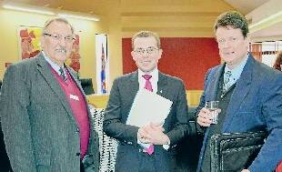 NORTHERN WISHLIST: Guyra mayor Hans Hietbrink, left, MP Adam Marshall and Guyra council GM Peter Stewart at yesterday’s councils meeting.