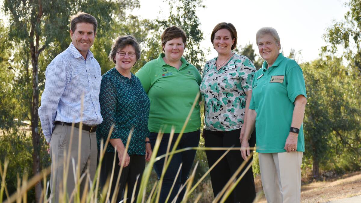LANDCARE’S GRASSROOTS: Member for Tamworth Kevin Anderson and Landcare co-ordinators Barbara Levick, Penne Fraser, Steph Cameron and Jean Coady. Photo: Geoff O’Neill  280416GOE001