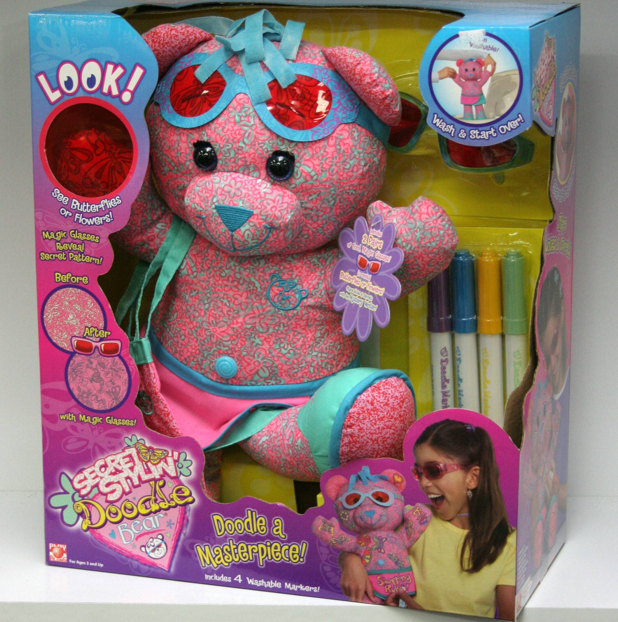 Doodle Bear Plush Stuffed Toy Pink Write On Washable Teddy Bear B4