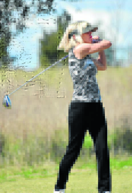 Cherie Pilditch hammers this drive during the recent Longyard Ladies Open. The ladies golfing spotlight switches to this Sunday's Tamworth Lady Golfers Open Fourball. Photo: Geoff O'Neill 270915GOB02