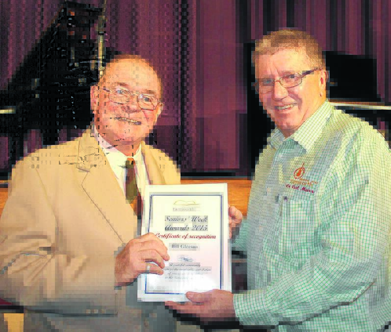 WELL DONE: Bill Gleeson, left, was the top individual winner at yesterday’s Senior Week Awards for Tamworth with mayor Col Murray.