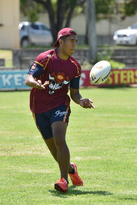 Armidale’s Elijah Rasiga completes a drill at the first session of the new Greater Northern Academy in Tamworth. He and his academy squad members will be hoping to make it into GN Under 16 and 18 sides for revamped Country Championships next year. Photo: Geoff O’Neill 211115GOB05