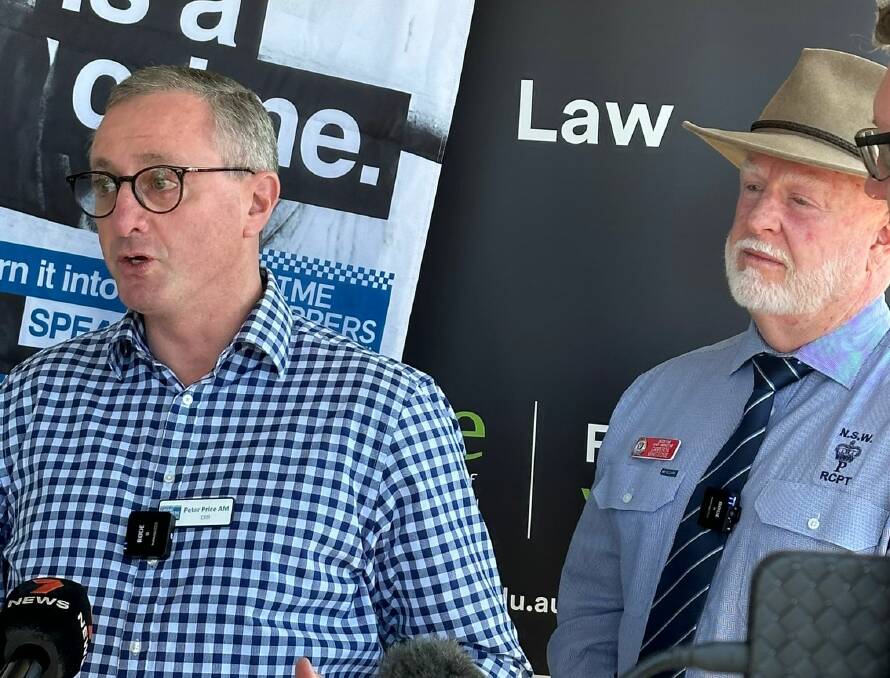 Crime Stoppers chief executive officer Peter Price and Detective Chief Inspector
Cameron Whiteside from the NSW Police's rural crime prevention team launching the new campaign. Picture supplied