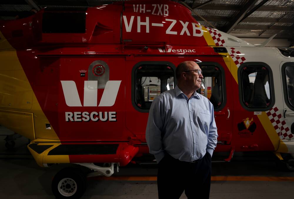 Richard Jones in 2020 celebrating 25 years with the Westpac Rescue Helicopter service. Picture by Simone De Peak
