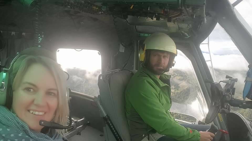In flight: Vicki and Ian Pullen together in a helicopter.
