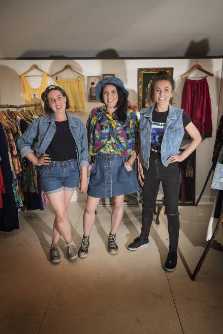 RECLAIMED: Sophie and Emily Honess with Cafe 2340 owner Samantha Szyc invite you to the opening of Talking Threads on Friday. Photo: Peter Hardin 