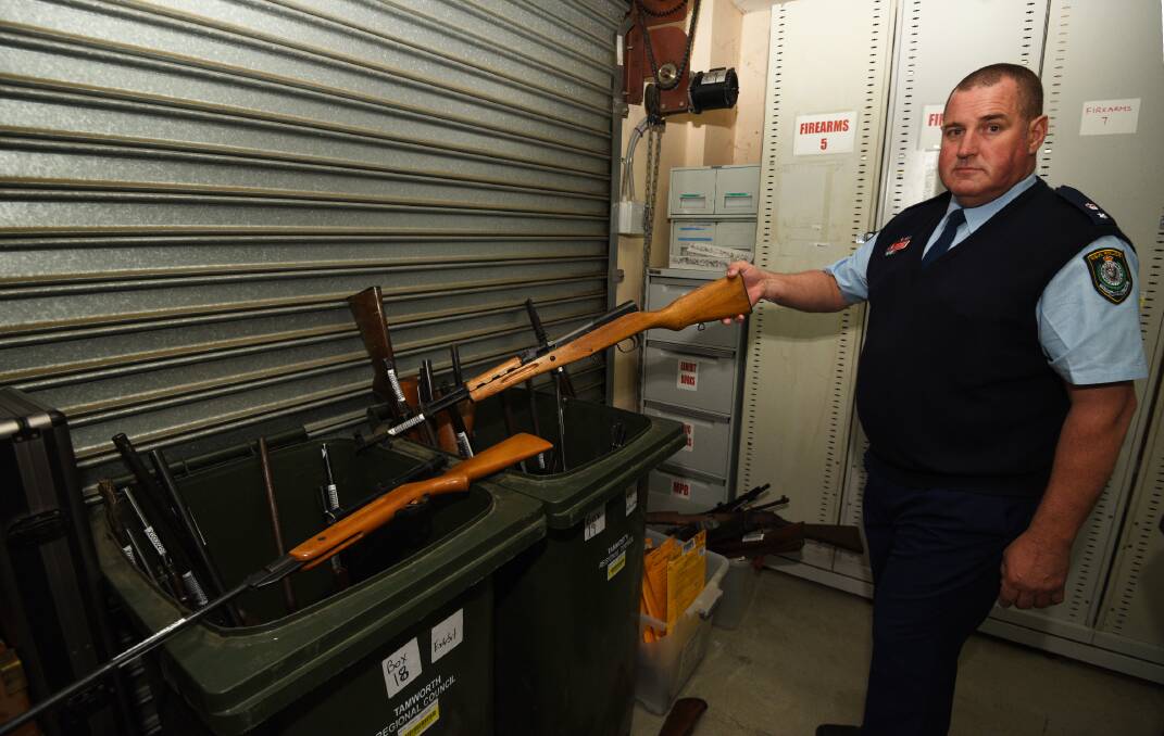 TURNED IN: Oxley police acting Superintendent Jeff Budd said more than 200 firearms have been handed in to police. Photo: Gareth Gardner 